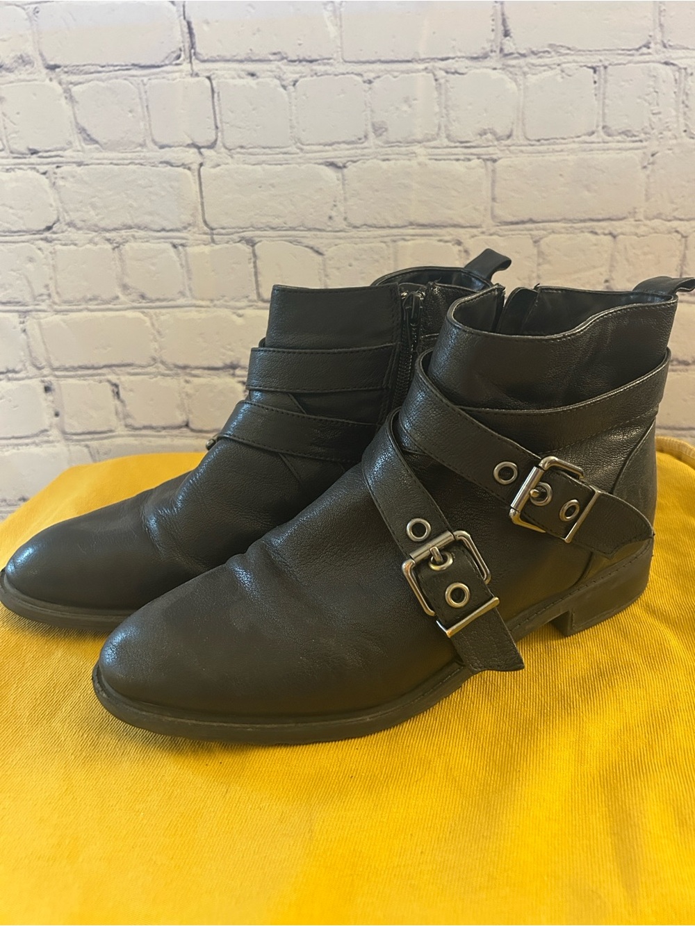 Bleecker & Bond Women’s Black Leather Buckle Kelsey Ankle Boots